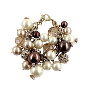 Stella & Dot AUDREY Cluster Bracelet, S/M, Mate Gold Tone, Faux Pearls, Crystals